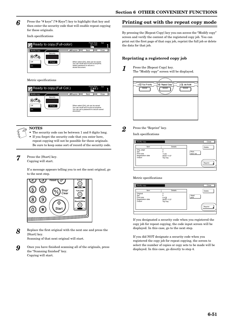 Printing out with the repeat copy mode, Printing out with the repeat copy mode -51, Reprinting a registered copy job | Ready to copy.(full-color), Ready to copy.(full col.) | TA Triumph-Adler DCC 2526 User Manual | Page 99 / 311