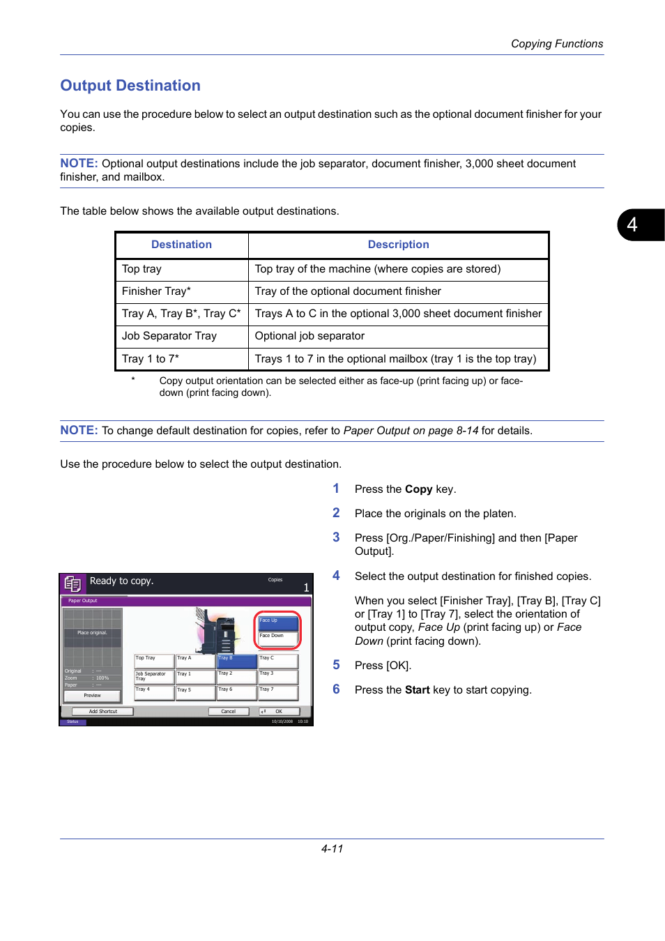 Output destination, Output destination -11 | TA Triumph-Adler DCC 2725 User Manual | Page 133 / 436