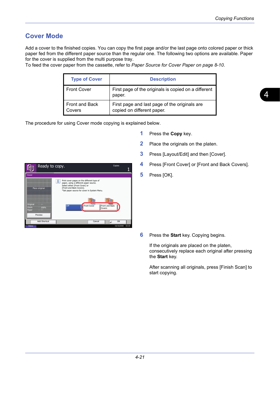 Cover mode, Cover mode -21 | TA Triumph-Adler DCC 2725 User Manual | Page 143 / 436