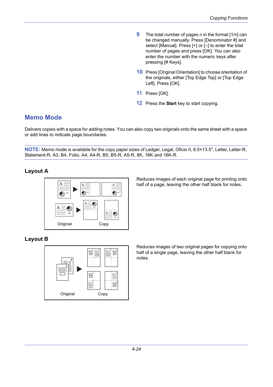 Memo mode, Layout a, Layout b | Memo mode -24 | TA Triumph-Adler DCC 2725 User Manual | Page 146 / 436