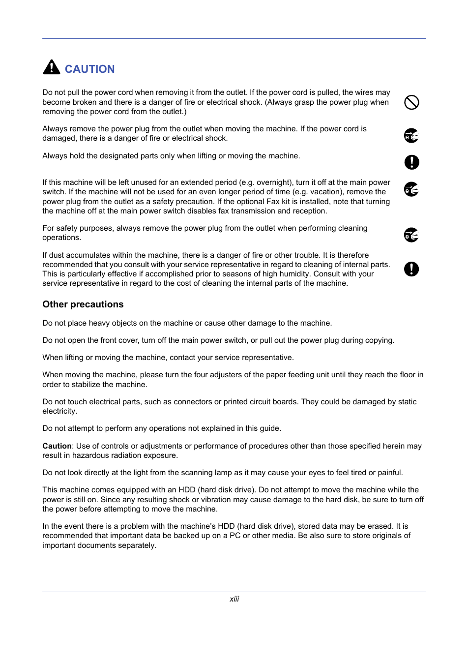 Other precautions, Caution | TA Triumph-Adler DCC 2725 User Manual | Page 15 / 436