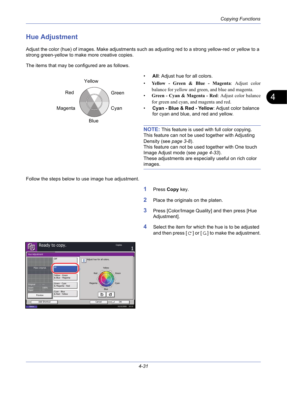 Hue adjustment, Hue adjustment -31 | TA Triumph-Adler DCC 2725 User Manual | Page 153 / 436