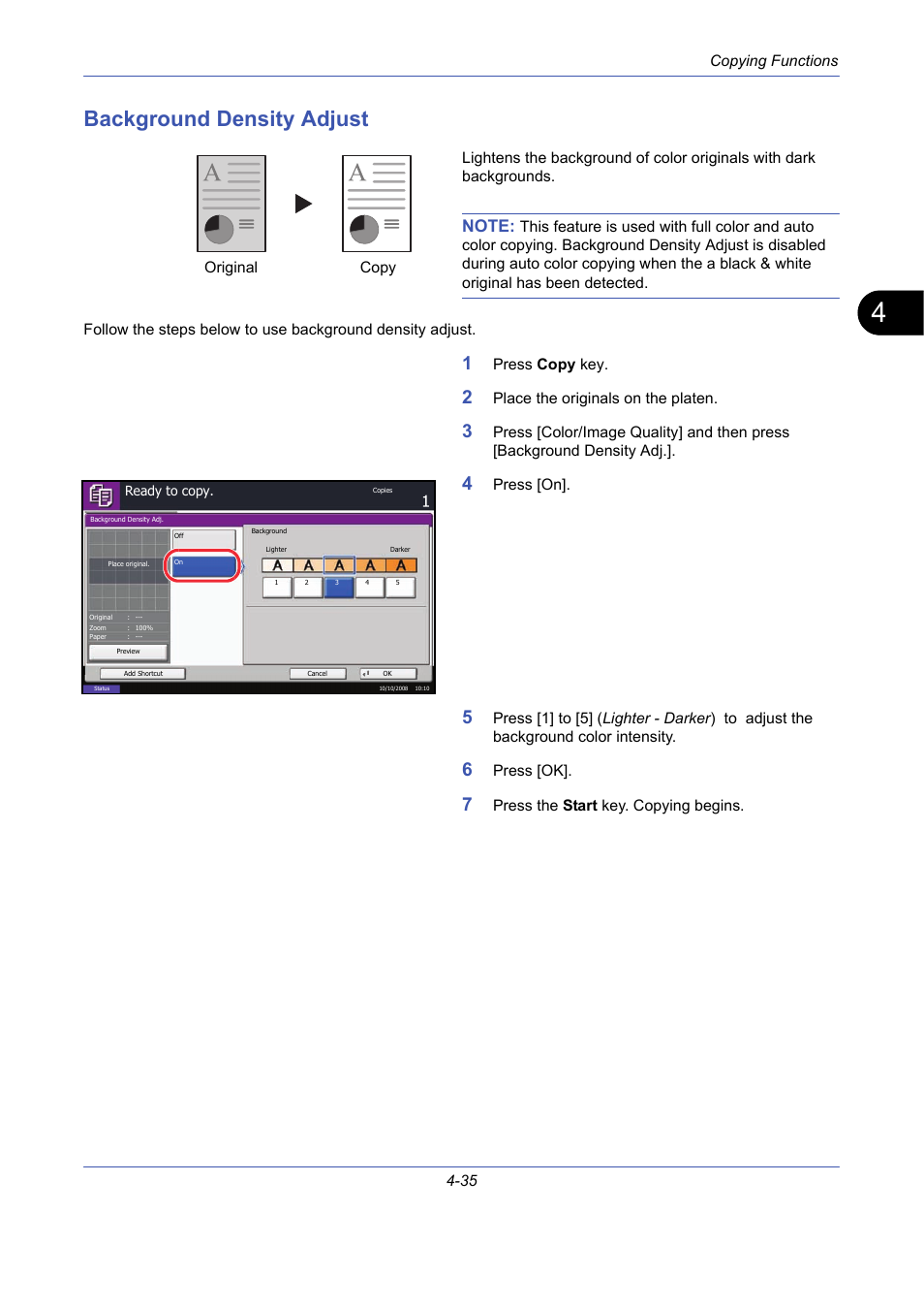 Background density adjust, Background density adjust -35 | TA Triumph-Adler DCC 2725 User Manual | Page 157 / 436