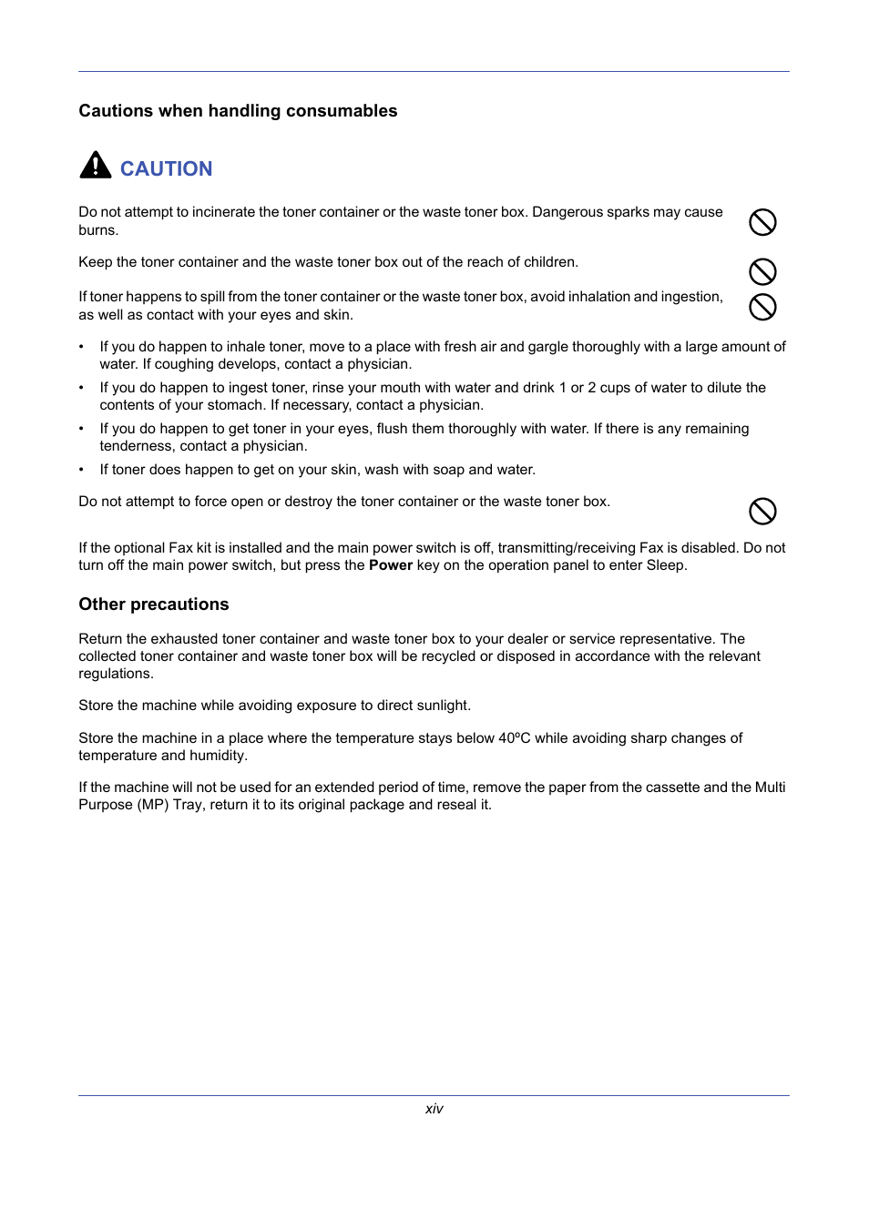 Cautions when handling consumables, Other precautions, Caution | TA Triumph-Adler DCC 2725 User Manual | Page 16 / 436