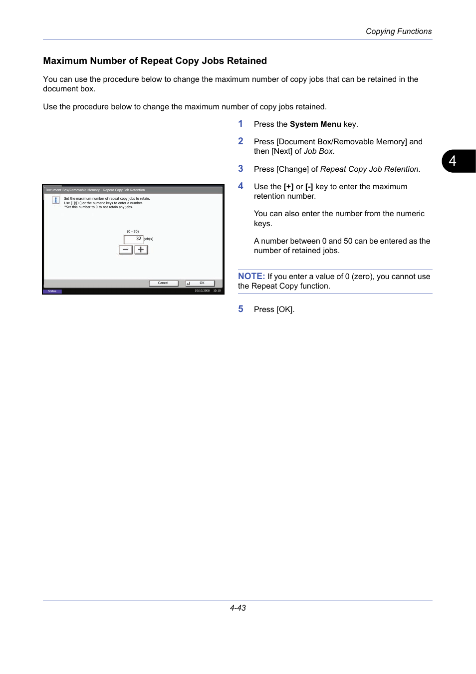 Maximum number of repeat copy jobs retained | TA Triumph-Adler DCC 2725 User Manual | Page 165 / 436