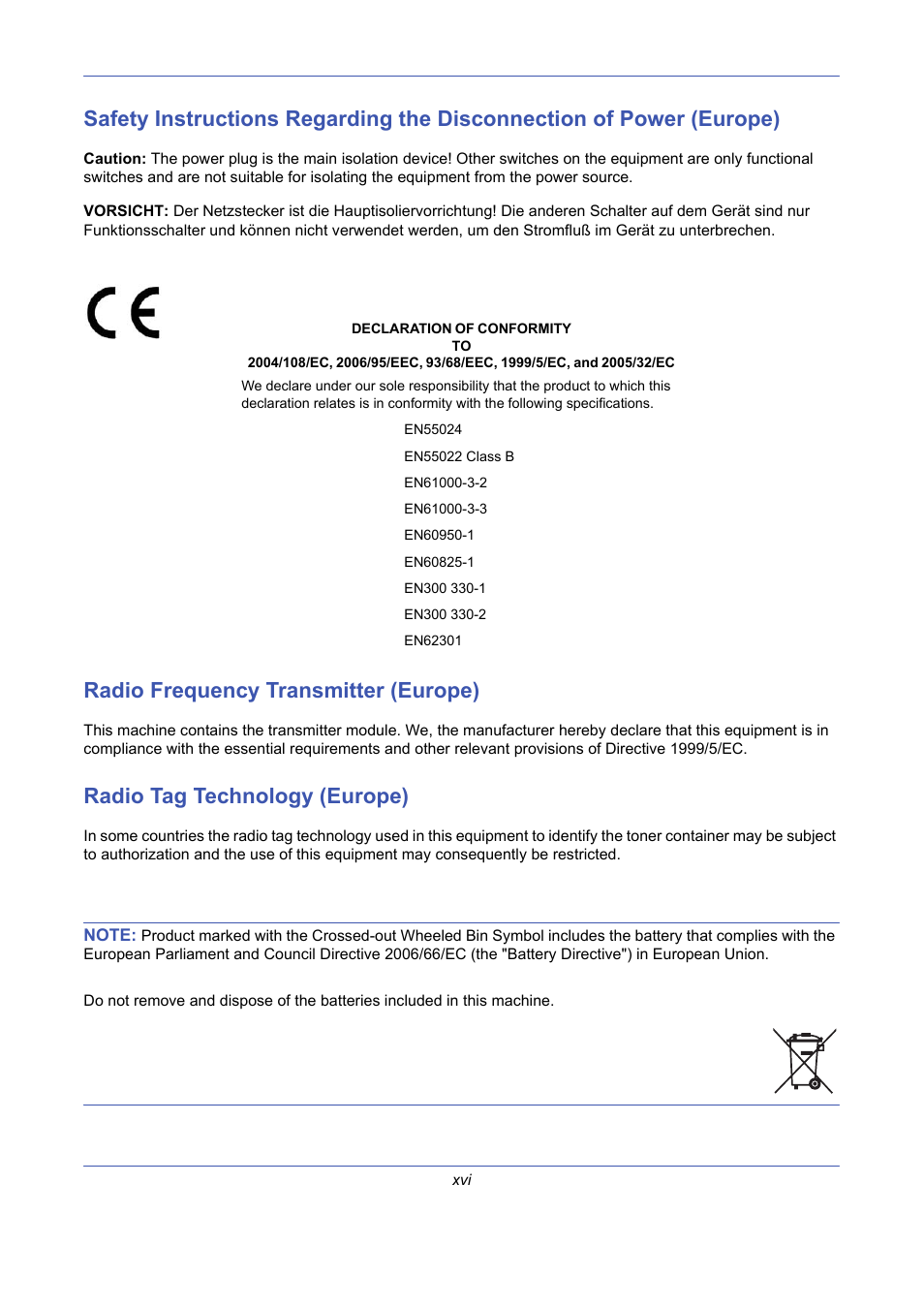 Radio frequency transmitter (europe), Radio tag technology (europe) | TA Triumph-Adler DCC 2725 User Manual | Page 18 / 436