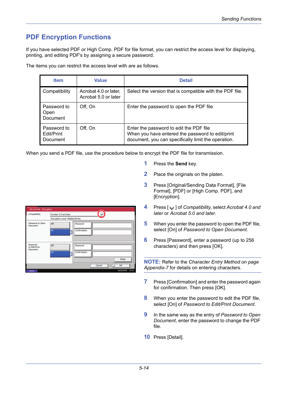 Pdf encryption functions, Pdf encryption functions -14 | TA Triumph-Adler DCC 2725 User Manual | Page 182 / 436