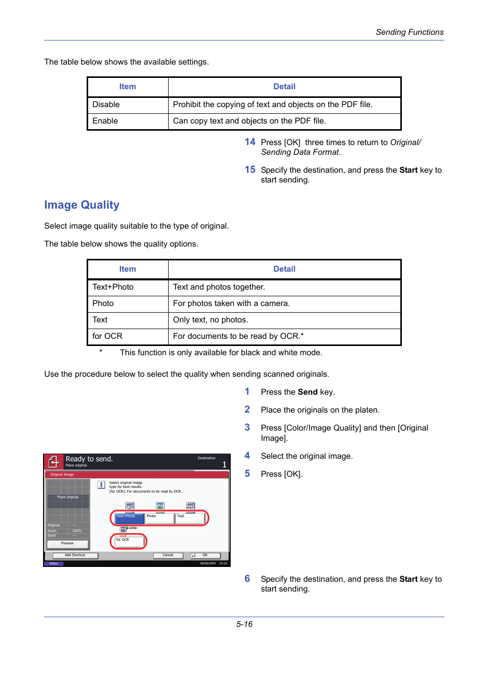 Image quality, Image quality -16 | TA Triumph-Adler DCC 2725 User Manual | Page 184 / 436