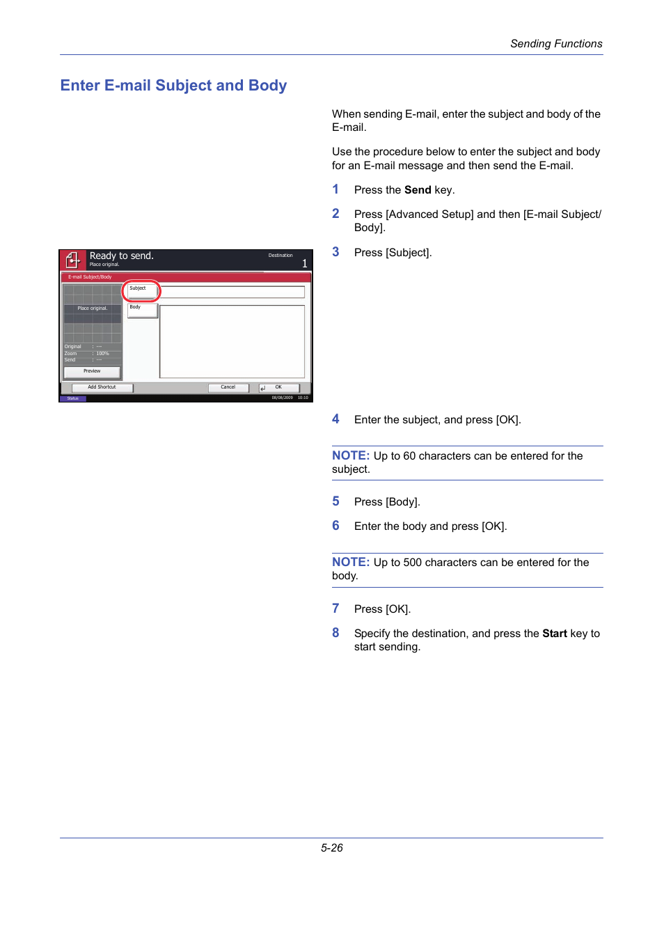 Enter e-mail subject and body, Enter e-mail subject and body -26 | TA Triumph-Adler DCC 2725 User Manual | Page 194 / 436