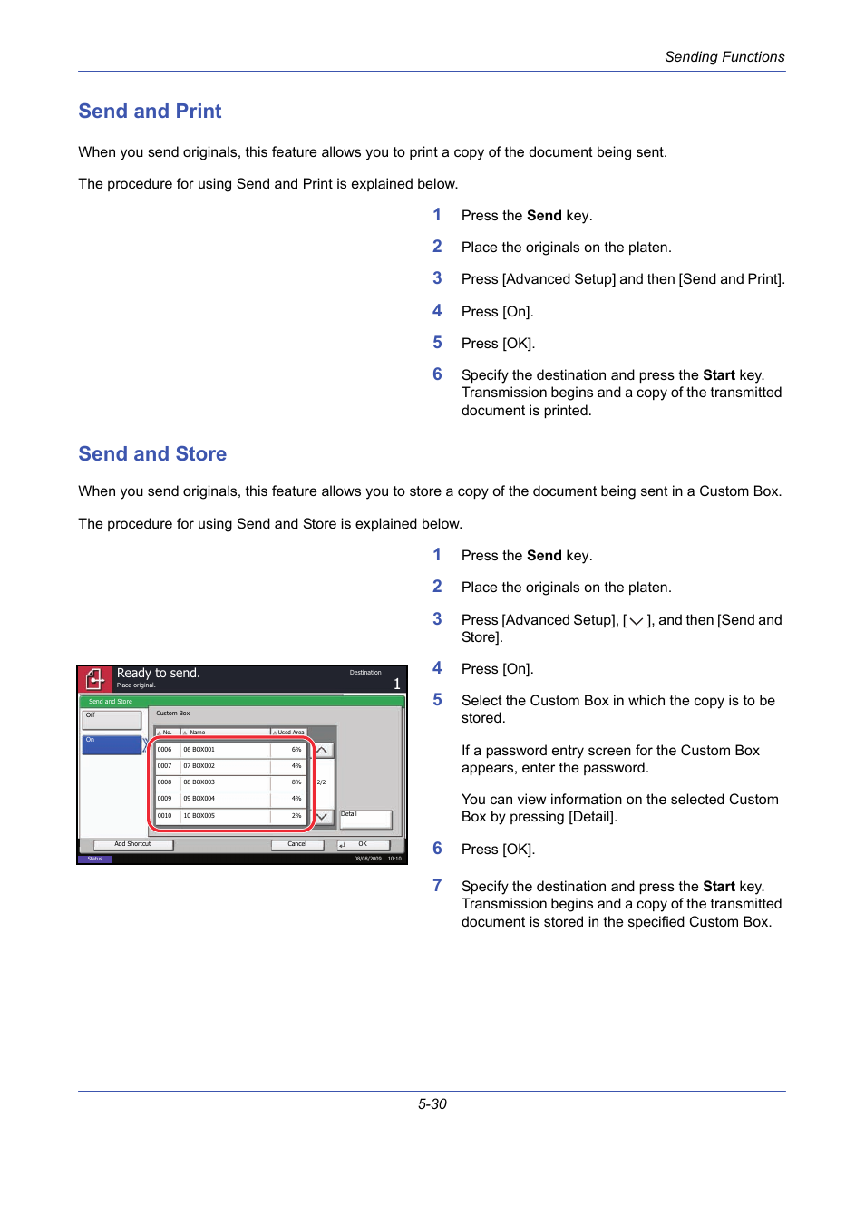 Send and print, Send and store, Send and print -30 | Send and store -30 | TA Triumph-Adler DCC 2725 User Manual | Page 198 / 436