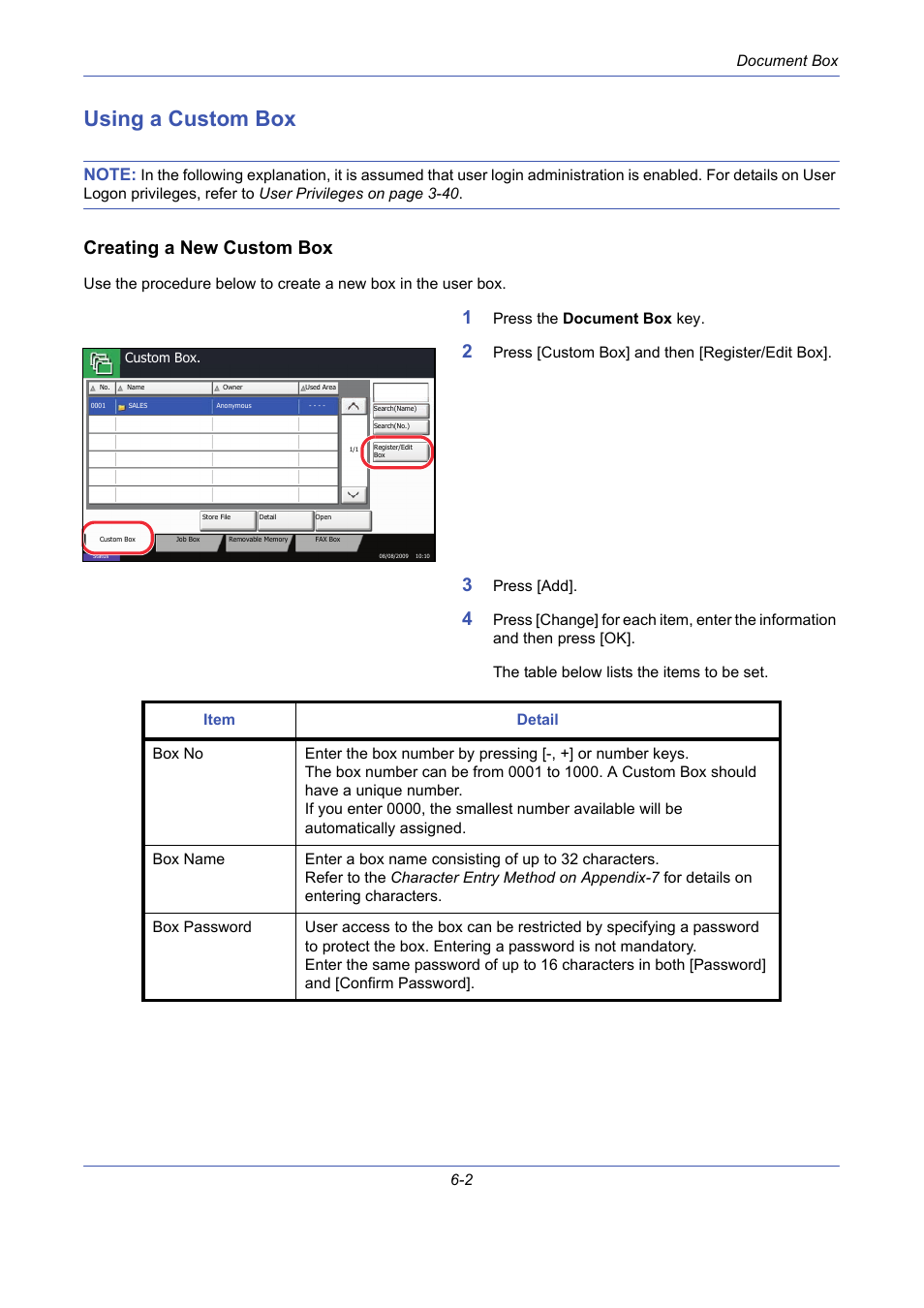 Using a custom box, Creating a new custom box, Using a custom box -2 | TA Triumph-Adler DCC 2725 User Manual | Page 202 / 436