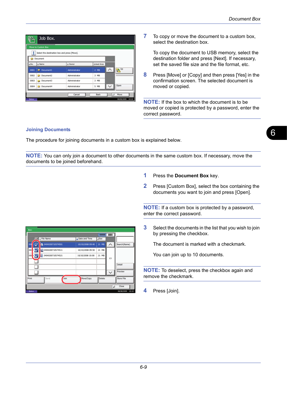 Document box 6-9, Press the document box key, Press [join | TA Triumph-Adler DCC 2725 User Manual | Page 209 / 436