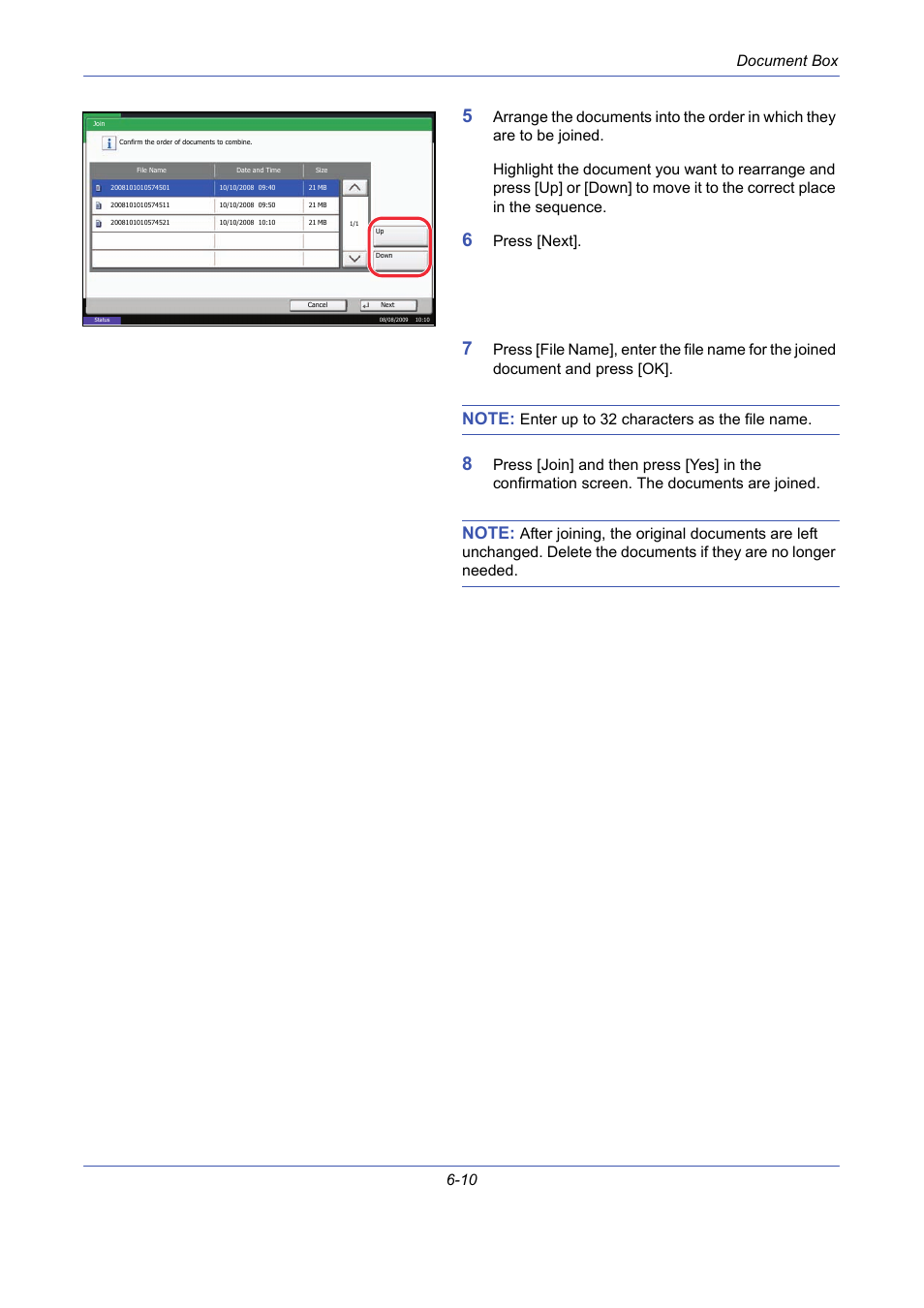 Document box 6-10, Press [next, Enter up to 32 characters as the file name | TA Triumph-Adler DCC 2725 User Manual | Page 210 / 436