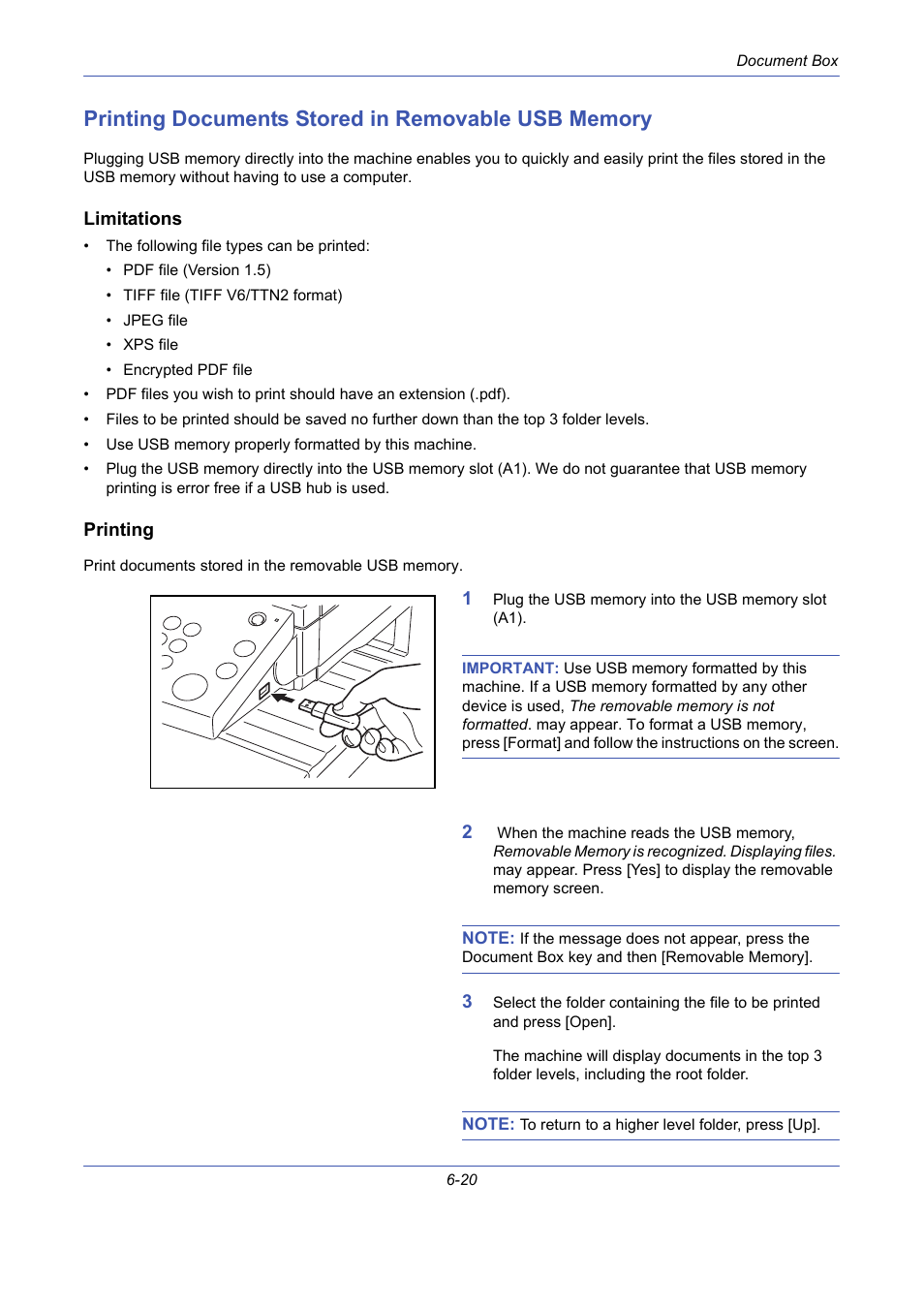 Printing documents stored in removable usb memory, Limitations, Printing | Documents stored in removable usb, Memory | TA Triumph-Adler DCC 2725 User Manual | Page 220 / 436