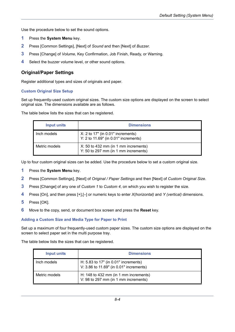 Original/paper settings | TA Triumph-Adler DCC 2725 User Manual | Page 244 / 436