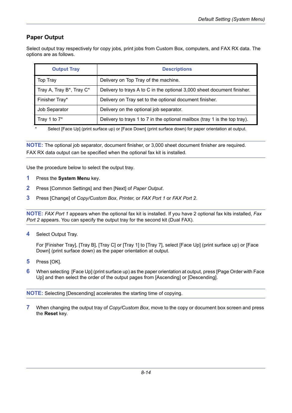 Paper output, Paper output …8-14 | TA Triumph-Adler DCC 2725 User Manual | Page 254 / 436