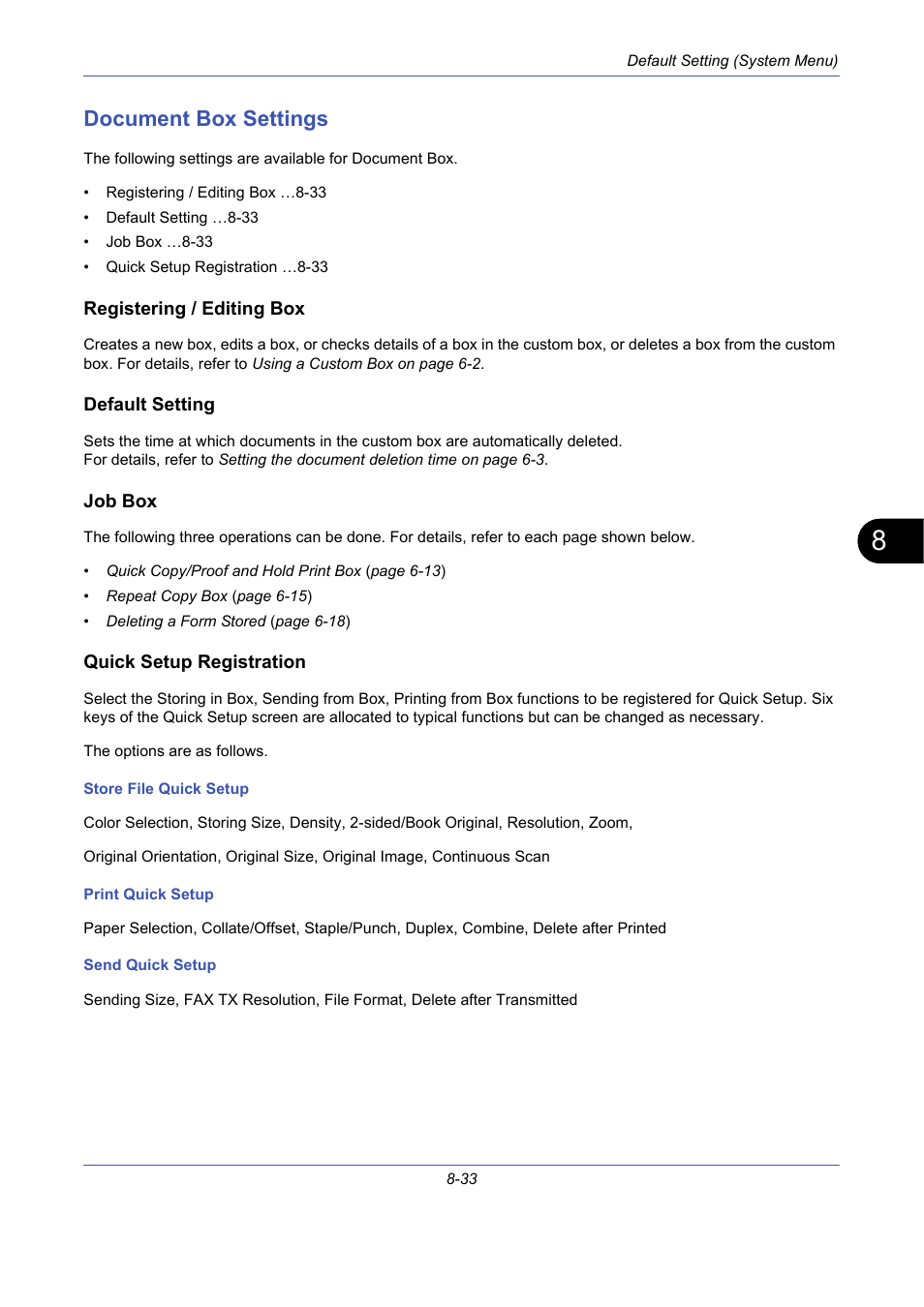 Document box settings, Registering / editing box, Default setting | Job box, Quick setup registration, Document box settings -33 | TA Triumph-Adler DCC 2725 User Manual | Page 273 / 436