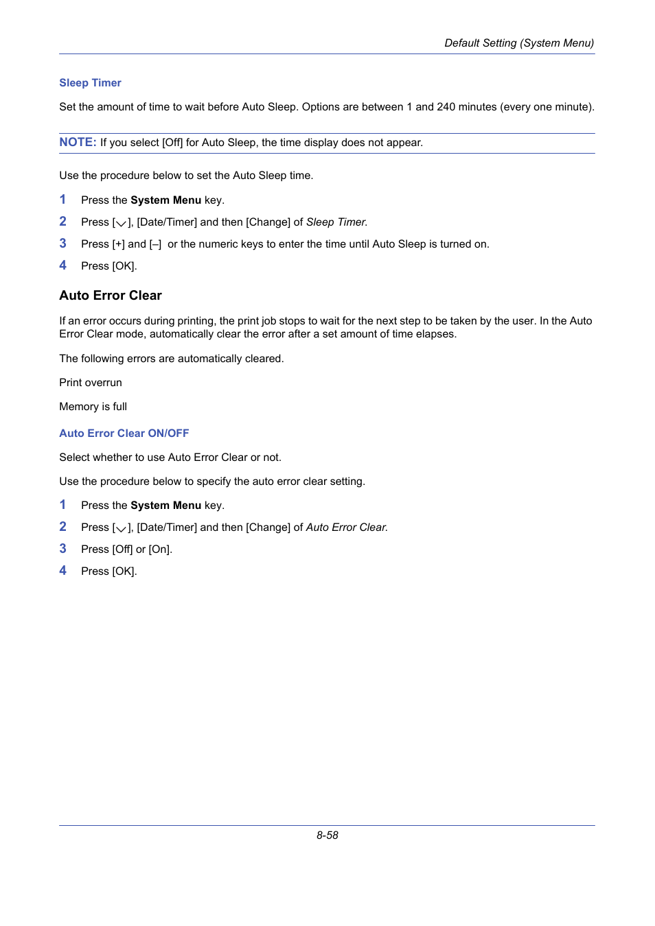 Auto error clear | TA Triumph-Adler DCC 2725 User Manual | Page 298 / 436