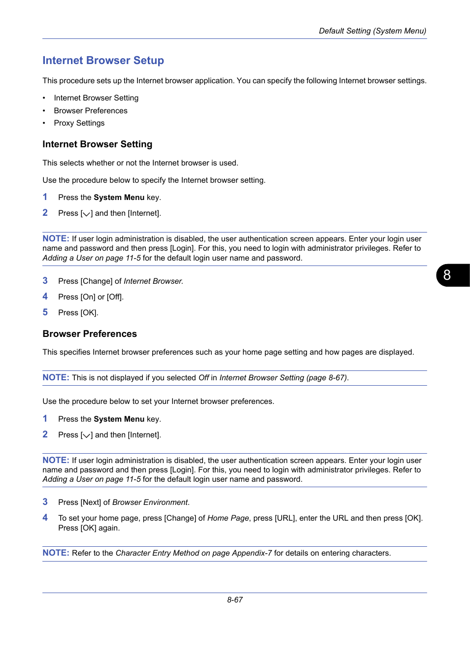 Internet browser setup, Internet browser setting, Browser preferences | Internet browser setup -67 | TA Triumph-Adler DCC 2725 User Manual | Page 307 / 436