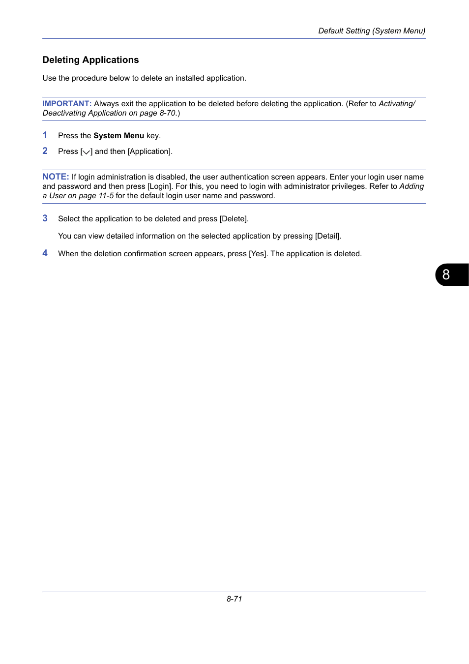 Deleting applications | TA Triumph-Adler DCC 2725 User Manual | Page 311 / 436