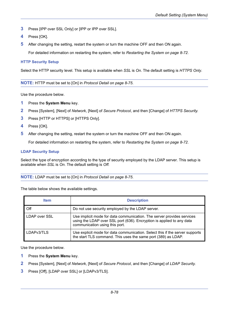 Http security setup …8-78, Ldap security setup …8-78 | TA Triumph-Adler DCC 2725 User Manual | Page 318 / 436
