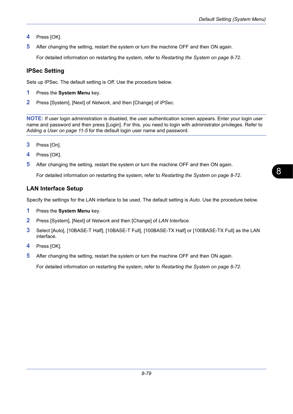 Ipsec setting, Lan interface setup, Ipsec setting …8-79 | Lan interface setup …8-79 | TA Triumph-Adler DCC 2725 User Manual | Page 319 / 436