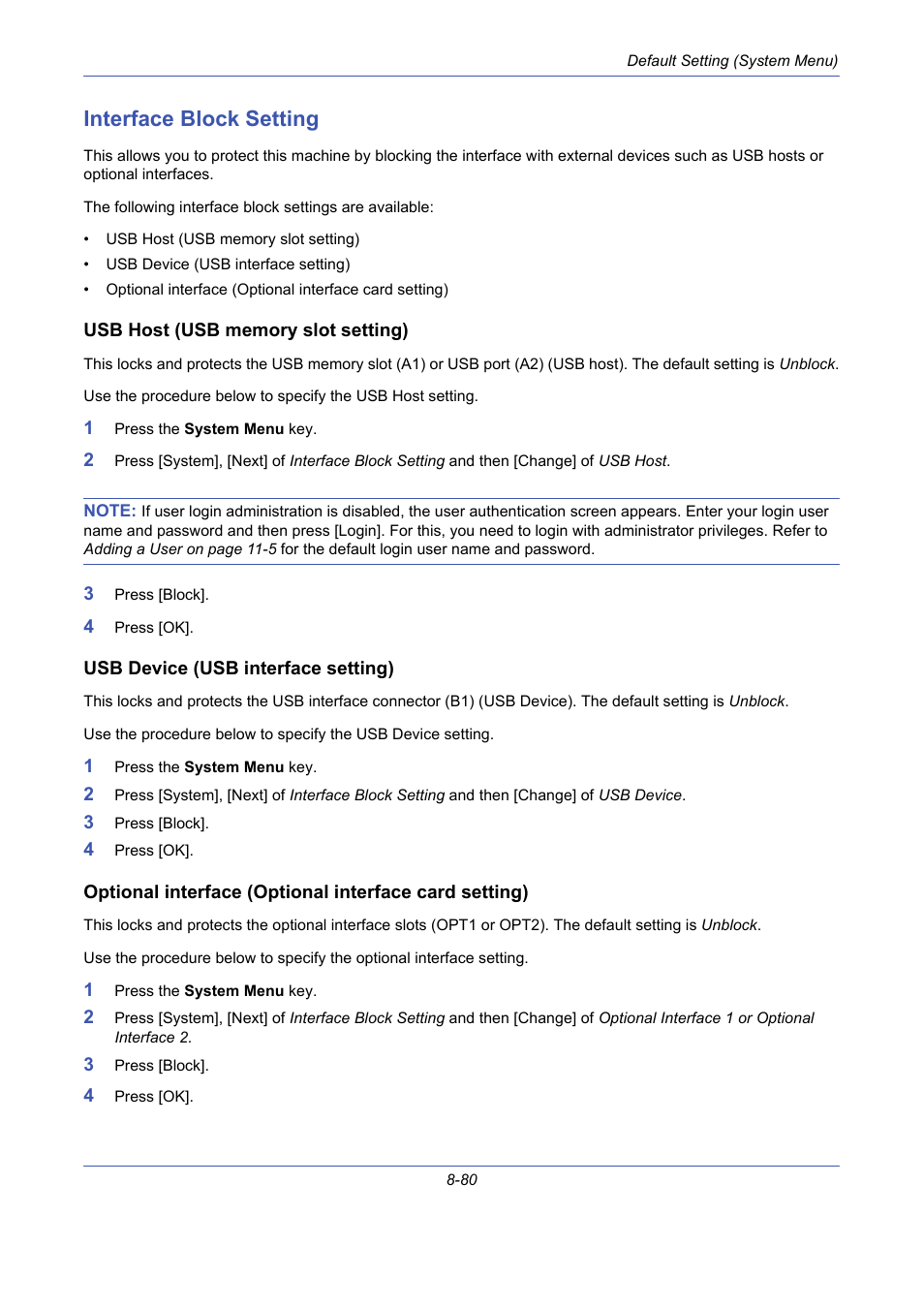 Interface block setting, Usb host (usb memory slot setting), Usb device (usb interface setting) | Interface block setting -80 | TA Triumph-Adler DCC 2725 User Manual | Page 320 / 436