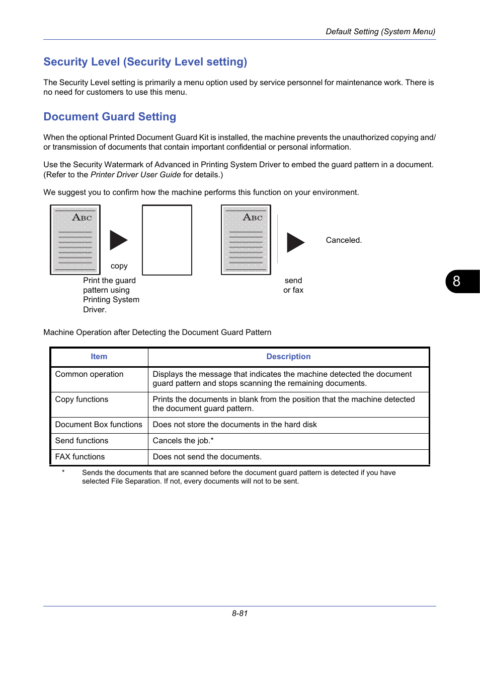Security level (security level setting), Document guard setting, Security level (security level setting) -81 | Document guard setting -81 | TA Triumph-Adler DCC 2725 User Manual | Page 321 / 436