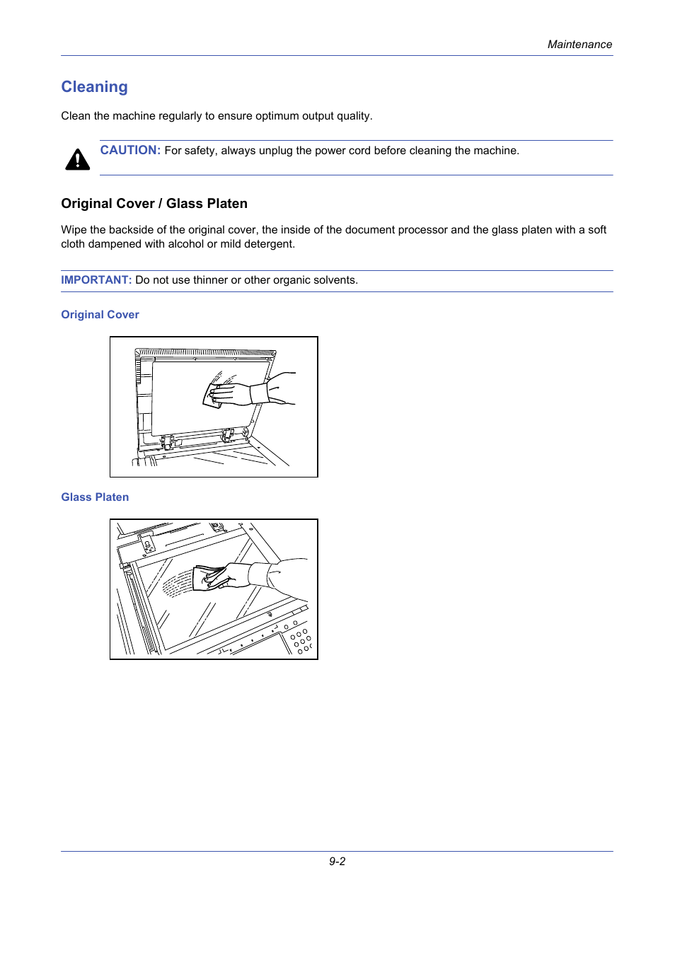 Cleaning, Original cover / glass platen, Cleaning -2 | TA Triumph-Adler DCC 2725 User Manual | Page 326 / 436