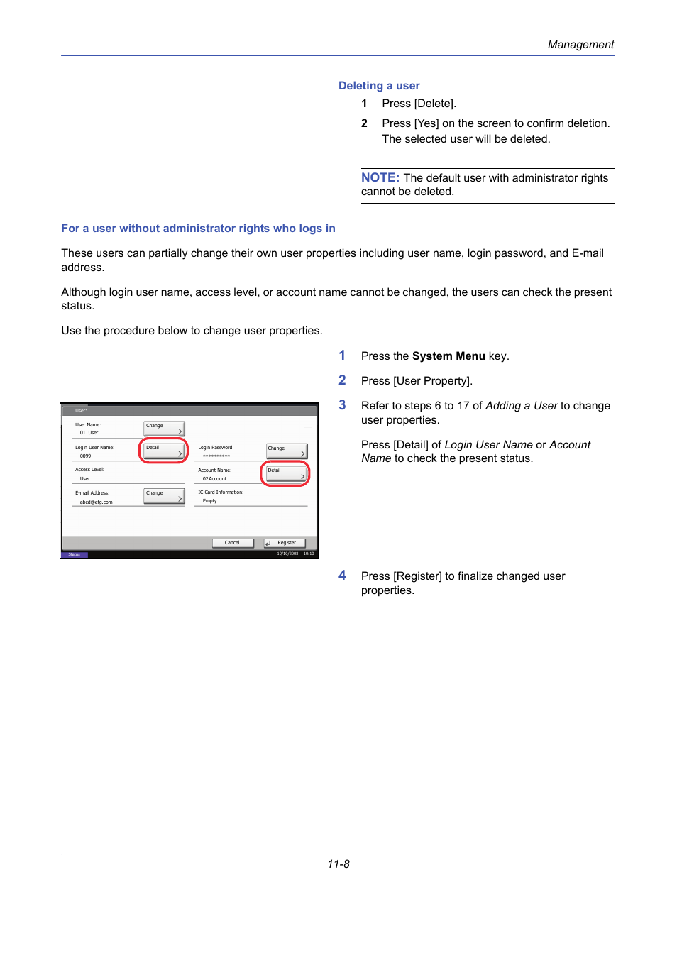 Press the system menu key, Press [user property | TA Triumph-Adler DCC 2725 User Manual | Page 374 / 436