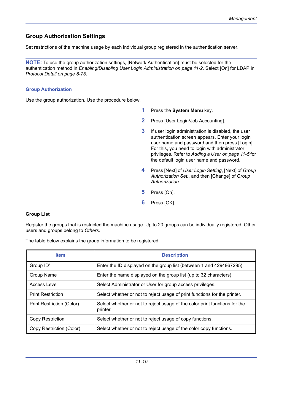 Group authorization settings | TA Triumph-Adler DCC 2725 User Manual | Page 376 / 436