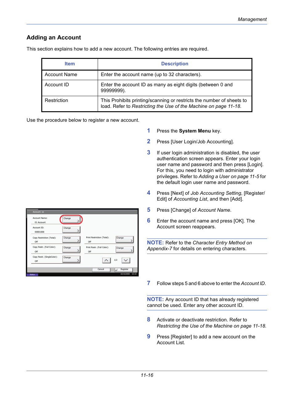 Adding an account | TA Triumph-Adler DCC 2725 User Manual | Page 382 / 436