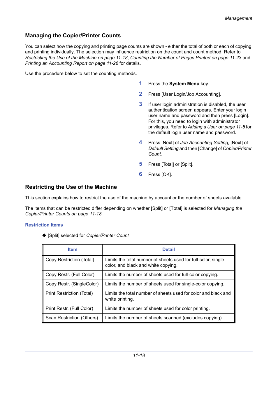 Managing the copier/printer counts, Restricting the use of the machine | TA Triumph-Adler DCC 2725 User Manual | Page 384 / 436