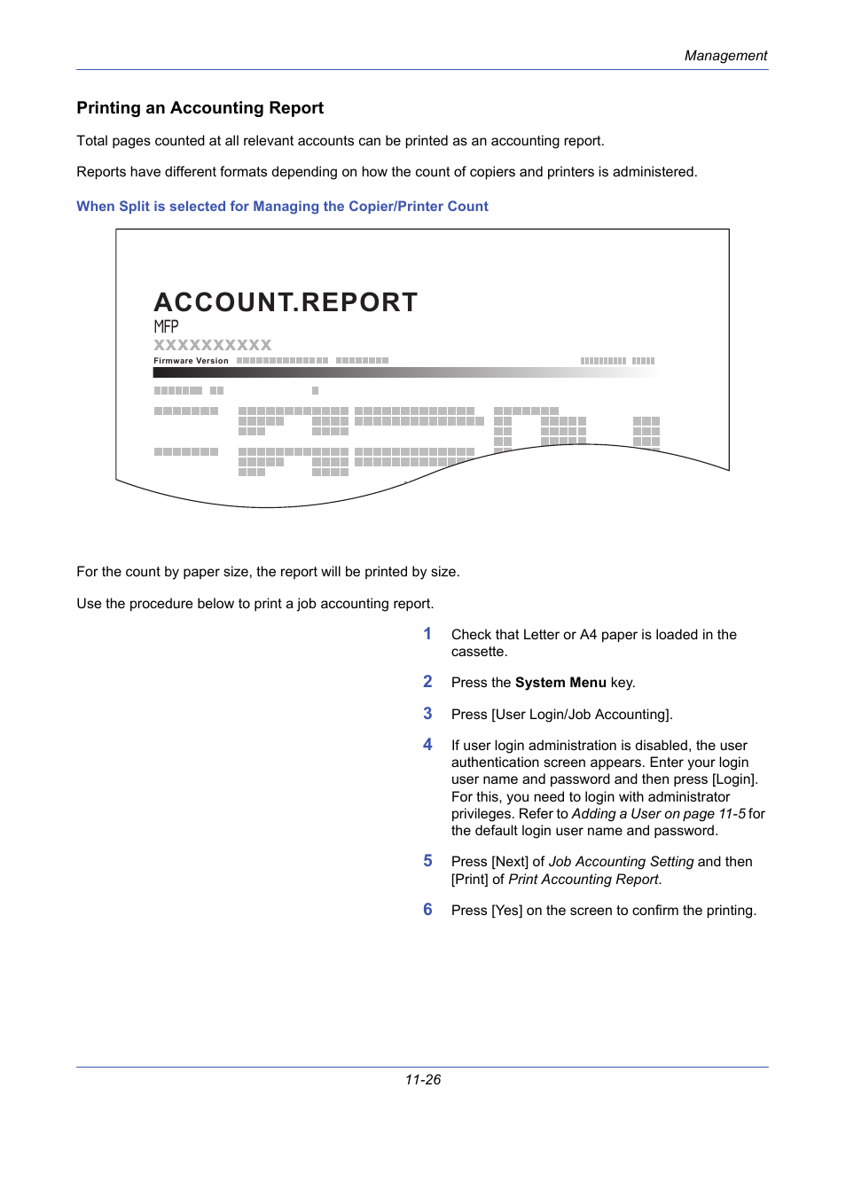 Printing an accounting report, Account.report | TA Triumph-Adler DCC 2725 User Manual | Page 392 / 436