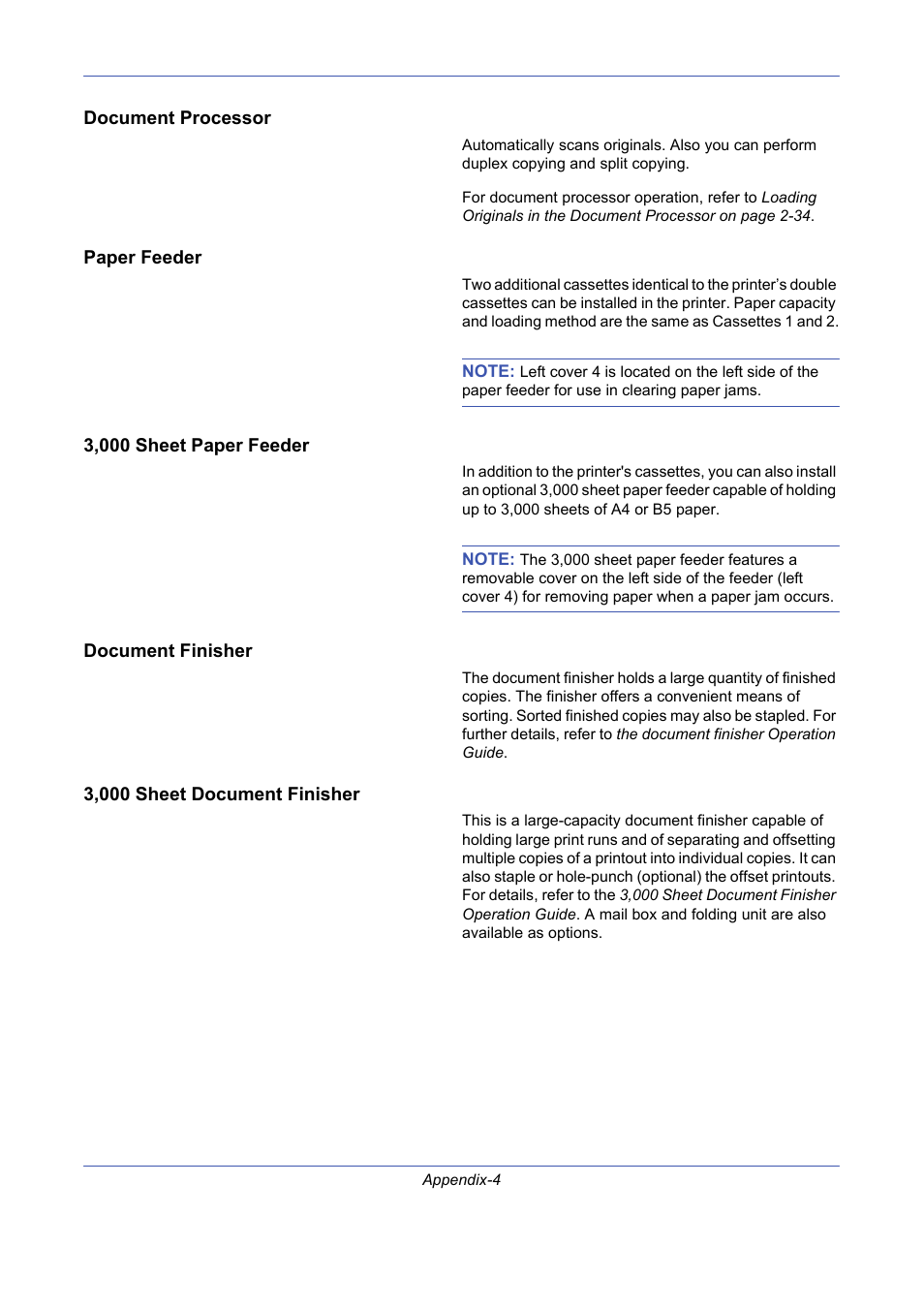 Document processor, Paper feeder, 3,000 sheet paper feeder | Document finisher, 3,000 sheet document finisher | TA Triumph-Adler DCC 2725 User Manual | Page 398 / 436
