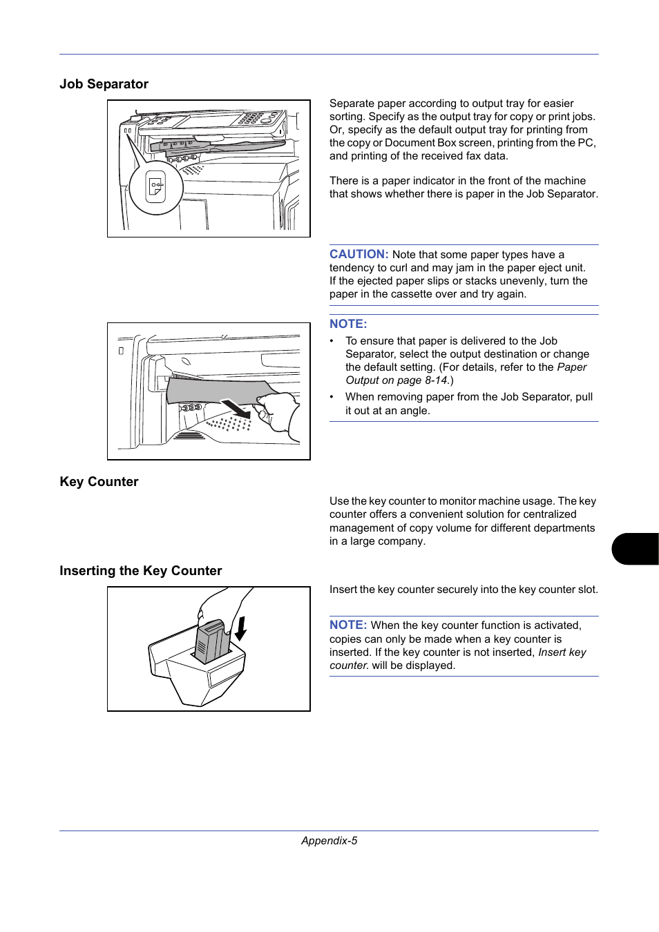 Job separator, Key counter, Inserting the key counter | TA Triumph-Adler DCC 2725 User Manual | Page 399 / 436