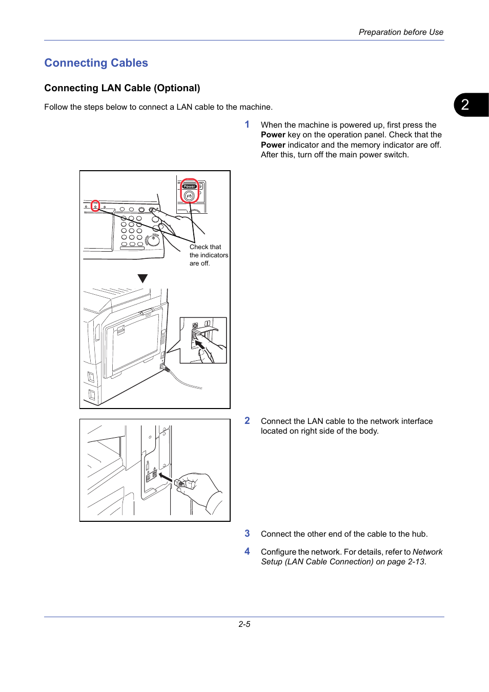 Connecting cables, Connecting lan cable (optional), Connecting cables -5 | TA Triumph-Adler DCC 2725 User Manual | Page 41 / 436