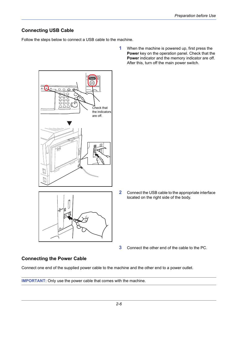 Connecting usb cable, Connecting the power cable | TA Triumph-Adler DCC 2725 User Manual | Page 42 / 436