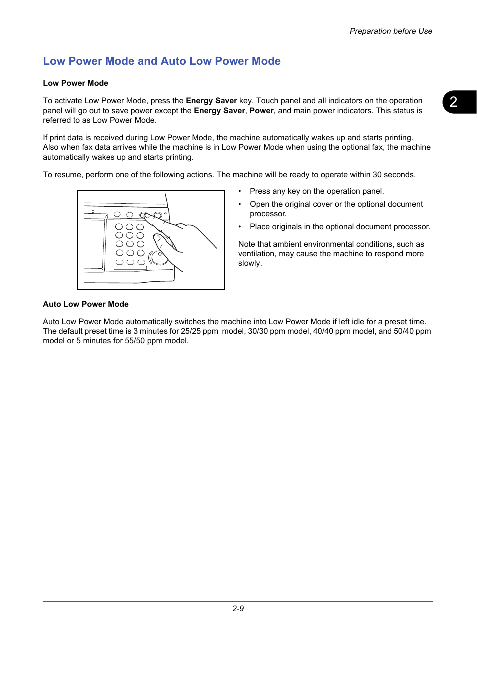 Low power mode and auto low power mode, Low power mode and auto low power mode -9 | TA Triumph-Adler DCC 2725 User Manual | Page 45 / 436