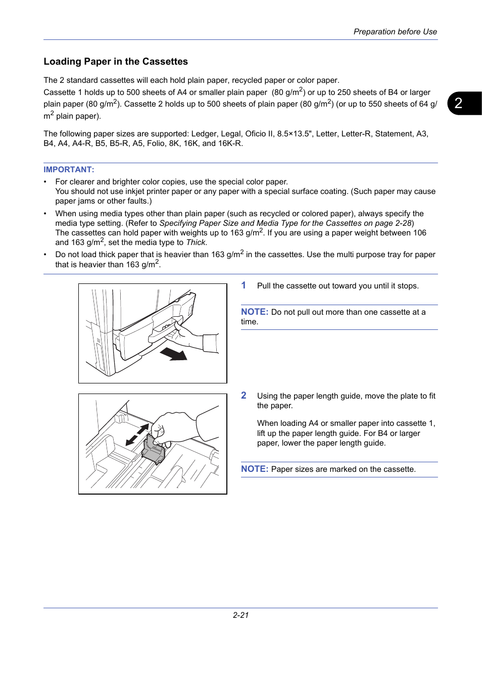 Loading paper in the cassettes | TA Triumph-Adler DCC 2725 User Manual | Page 57 / 436