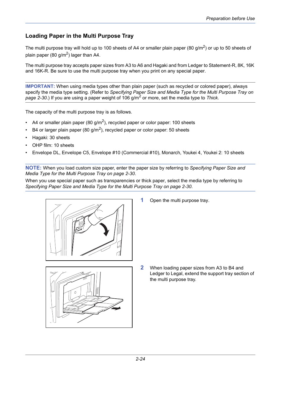 Loading paper in the multi purpose tray | TA Triumph-Adler DCC 2725 User Manual | Page 60 / 436
