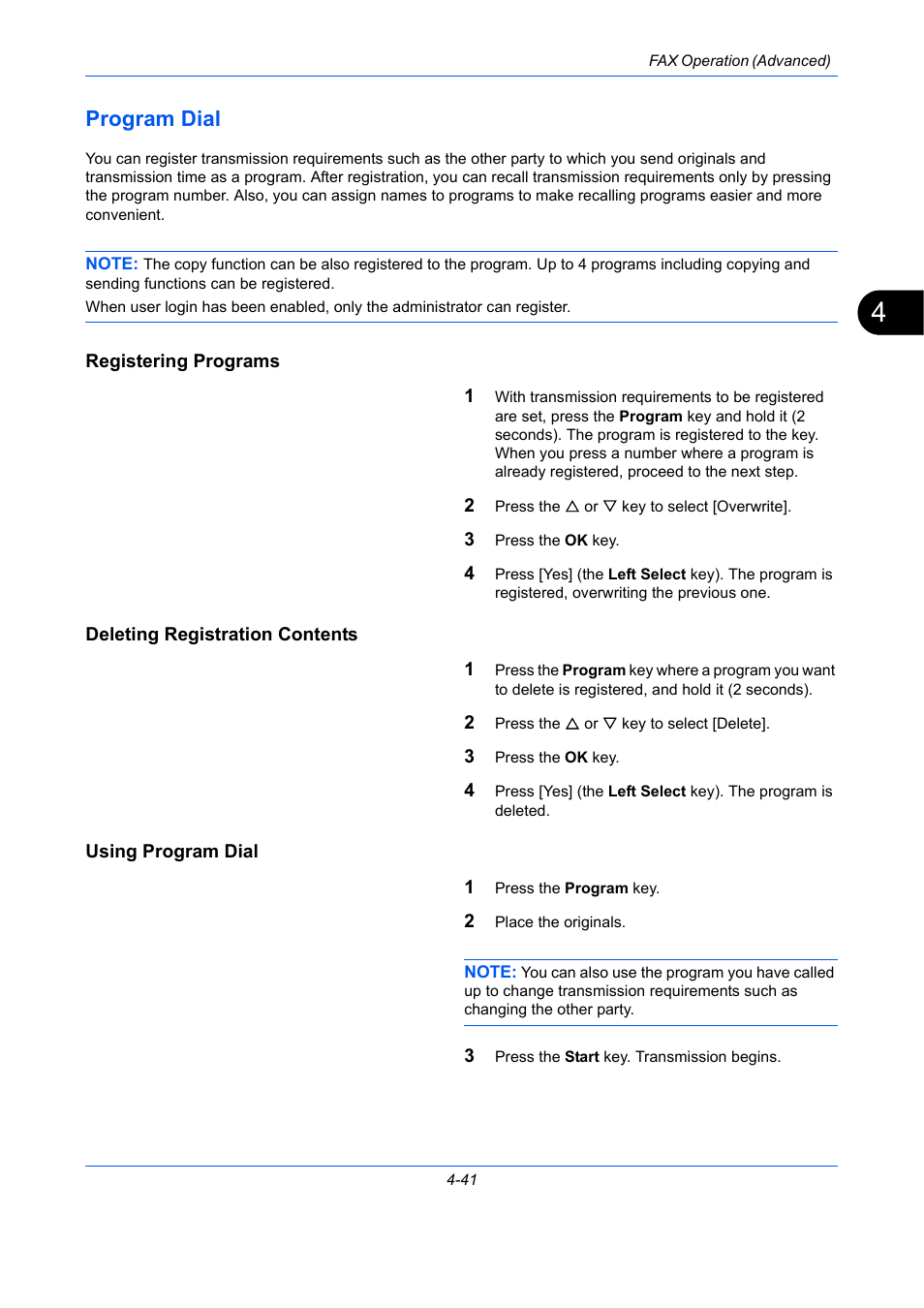 Program dial, Registering programs, Deleting registration contents | Using program dial, Program dial -41 | TA Triumph-Adler DCC 2726 User Manual | Page 100 / 204