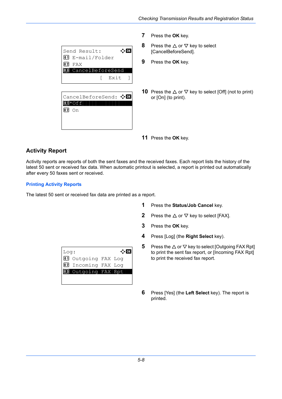 Activity report | TA Triumph-Adler DCC 2726 User Manual | Page 123 / 204