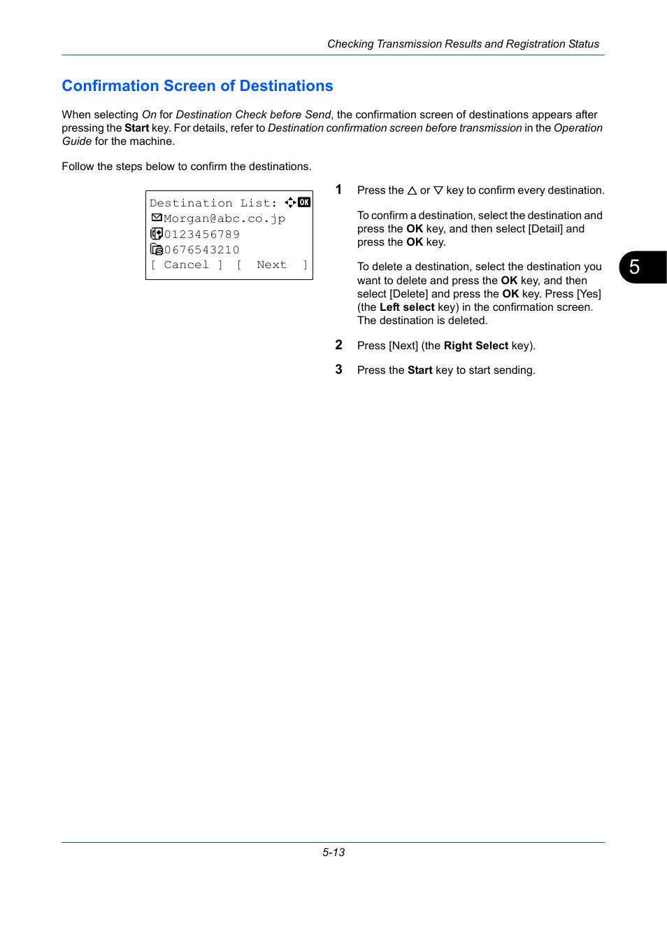 Confirmation screen of destinations, Confirmation screen of destinations -13, Confirmation screen of destinations on | TA Triumph-Adler DCC 2726 User Manual | Page 128 / 204