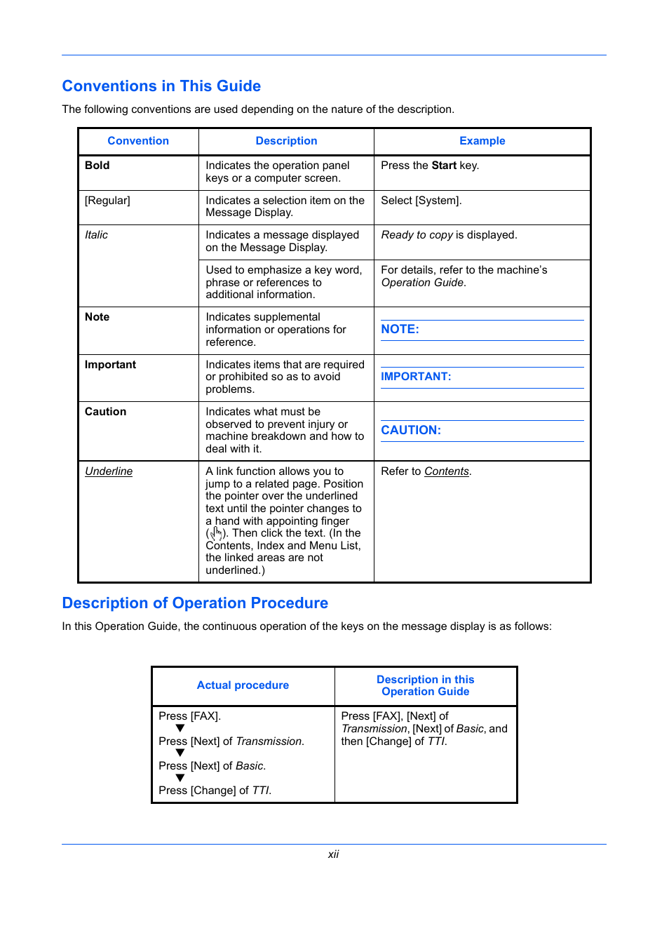 Conventions in this guide, Description of operation procedure | TA Triumph-Adler DCC 2726 User Manual | Page 15 / 204