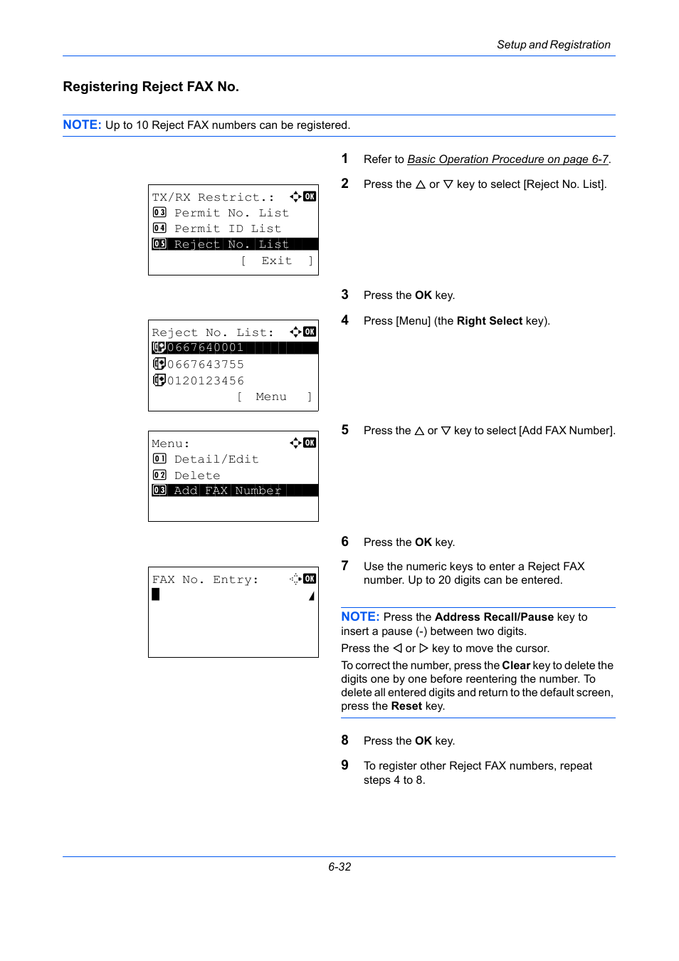 Registering reject fax no, 32 , p | TA Triumph-Adler DCC 2726 User Manual | Page 161 / 204