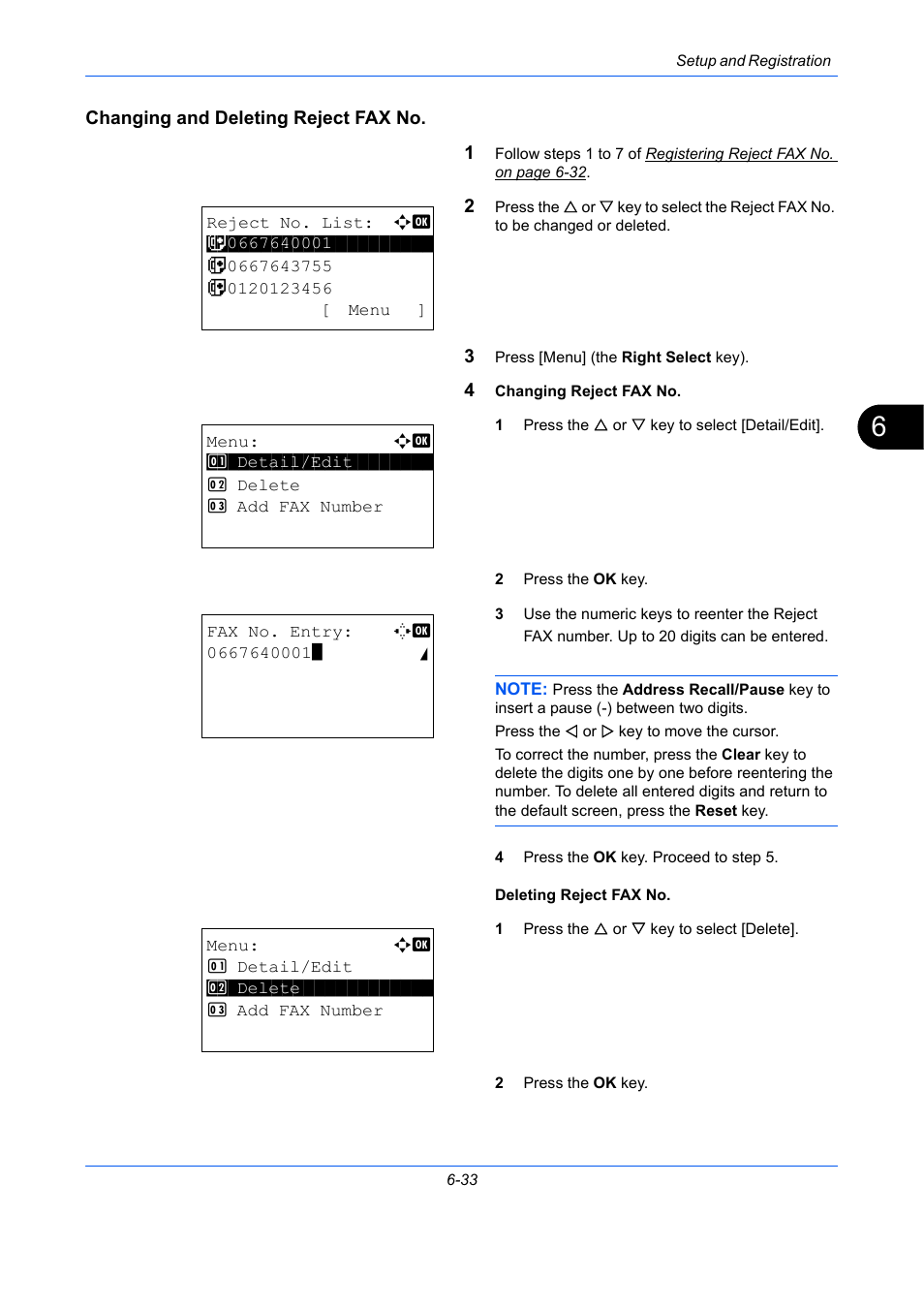 Changing and deleting reject fax no | TA Triumph-Adler DCC 2726 User Manual | Page 162 / 204