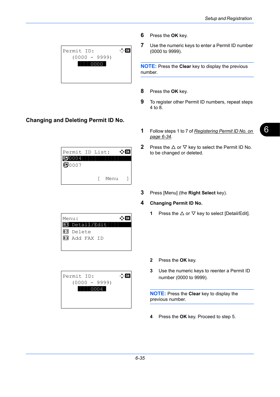 Changing and deleting permit id no, Ge 6-35 | TA Triumph-Adler DCC 2726 User Manual | Page 164 / 204