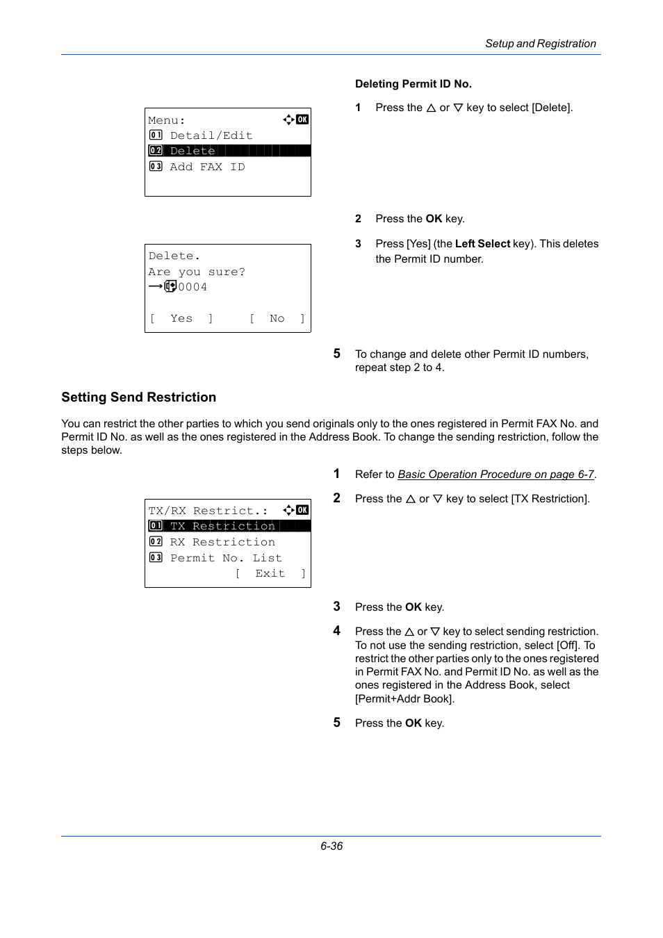 Setting send restriction, E 6-36 ) | TA Triumph-Adler DCC 2726 User Manual | Page 165 / 204