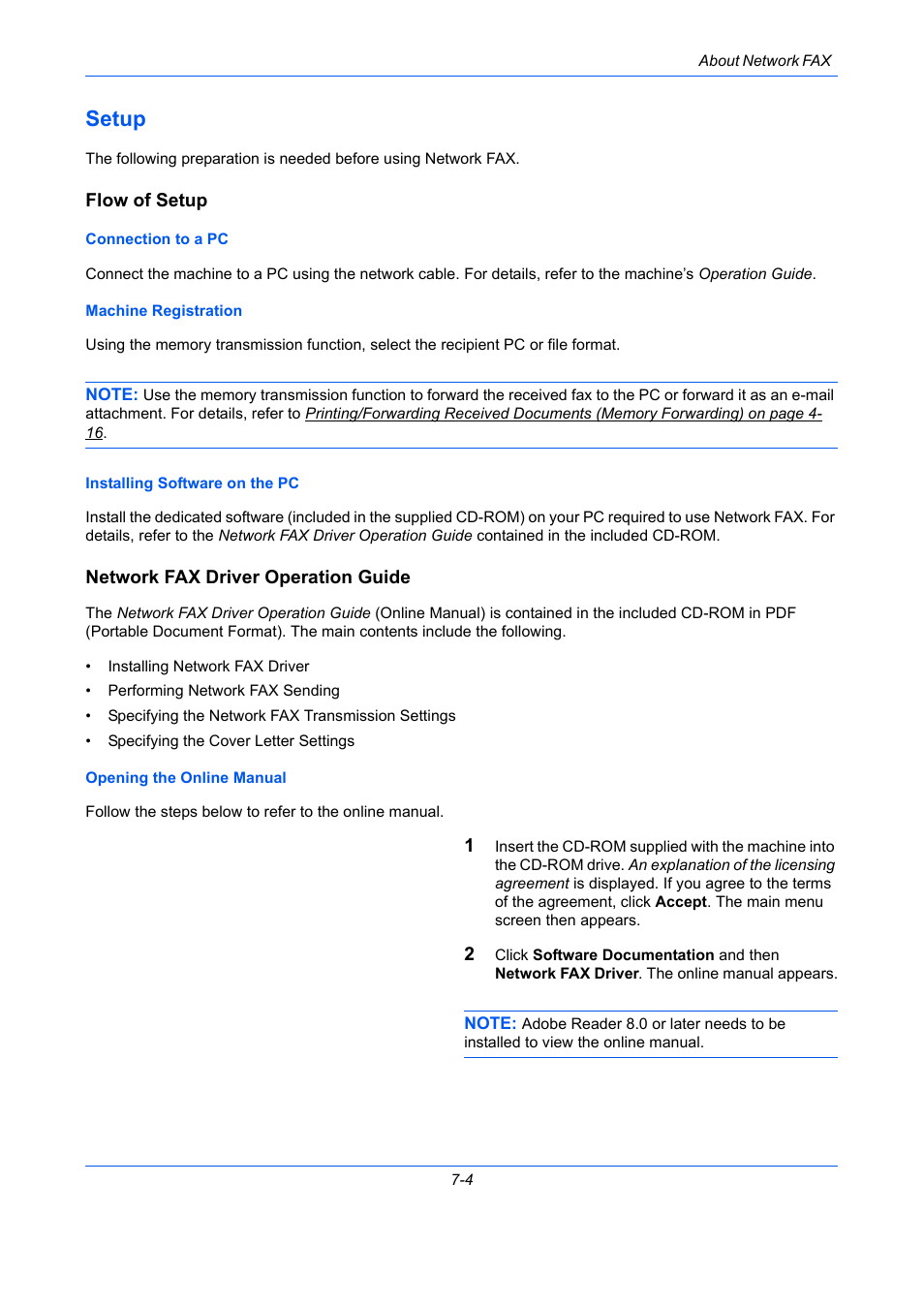 Setup, Flow of setup, Network fax driver operation guide | Setup -4 | TA Triumph-Adler DCC 2726 User Manual | Page 173 / 204